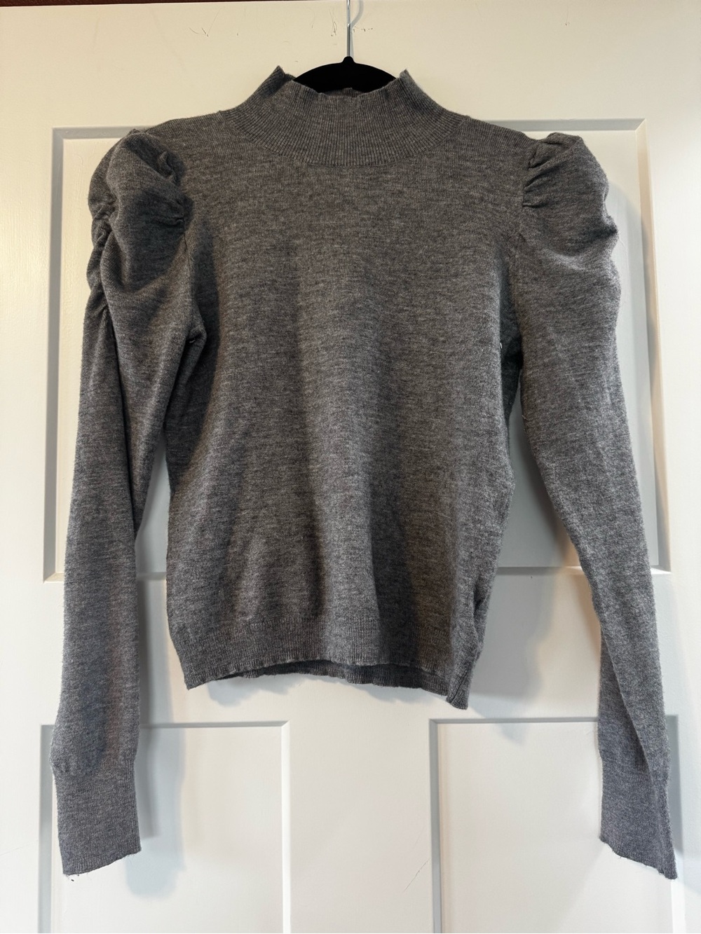 Express Gray Puff-Sleeve Mock Neck Sweater